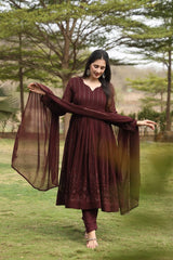 BROWN PREMIUM READYMADE  ANARKALI SUIT SET FOR WOMEN