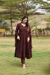 BROWN PREMIUM READYMADE  ANARKALI SUIT SET FOR WOMEN