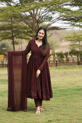 BROWN PREMIUM READYMADE  ANARKALI SUIT SET FOR WOMEN