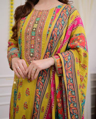 Multicoloured bandhni print with Stone work and Dupatta