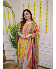 Multicoloured bandhni print with Stone work and Dupatta